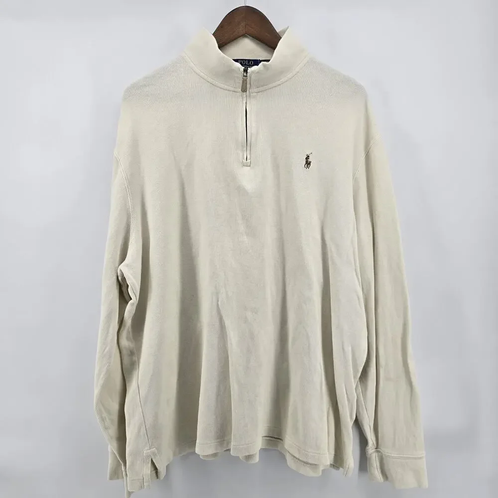 Polo Ralph Lauren Estate-Rib Quarter-Zip Pullover‎ Men's XL Cream Flesh Pony